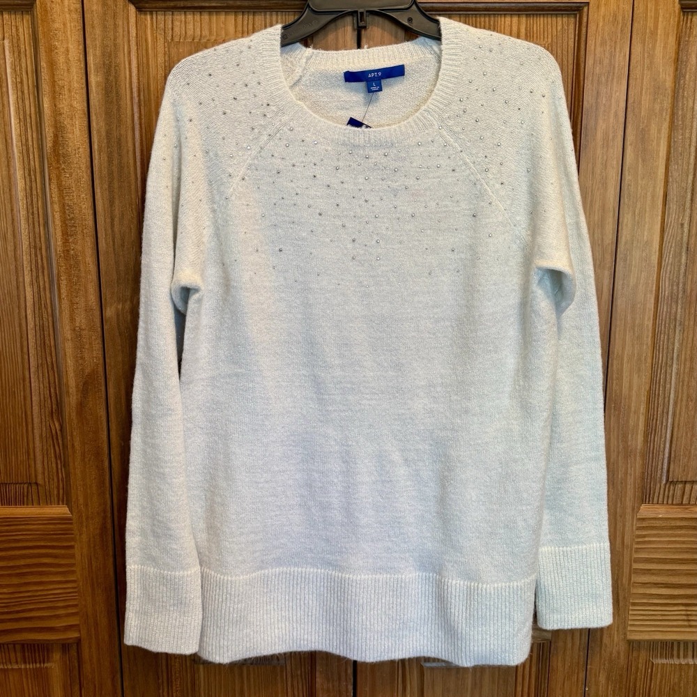 Apt.‎ 9 Women's Sweater Large White NWT Sparkle Knit Pullover Winter Soft Cozy